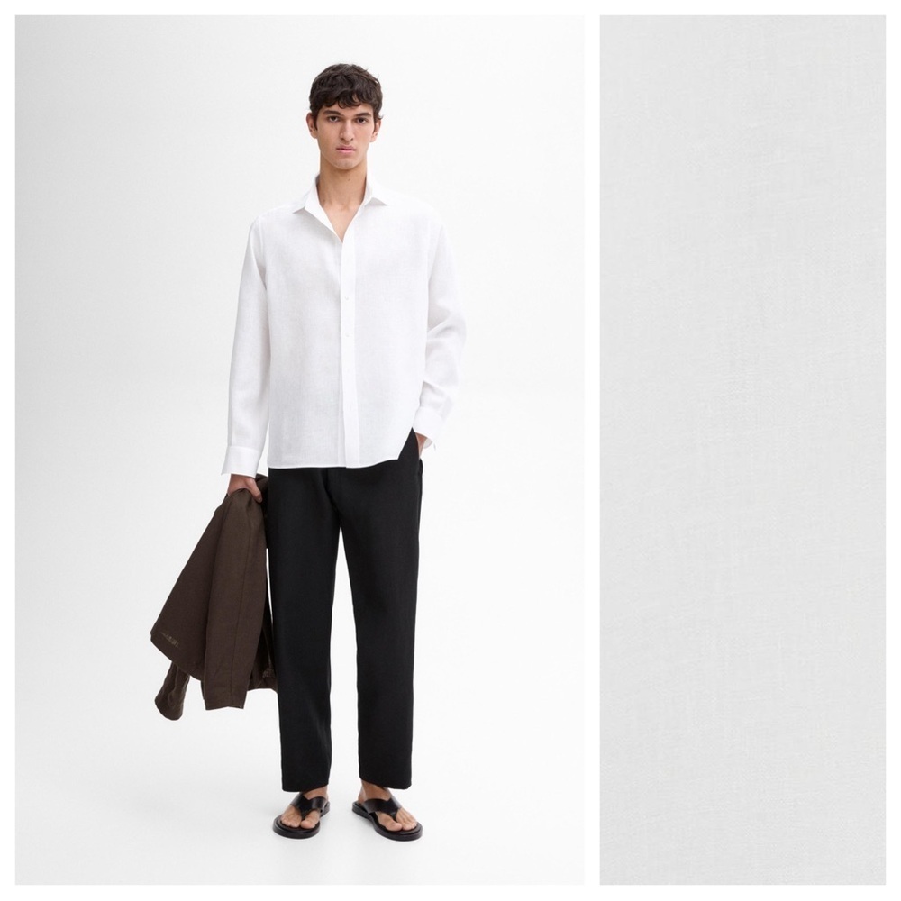 NWT. Massimo Dutti Man White 100% Linen Flowing Shirt. Size XXL..